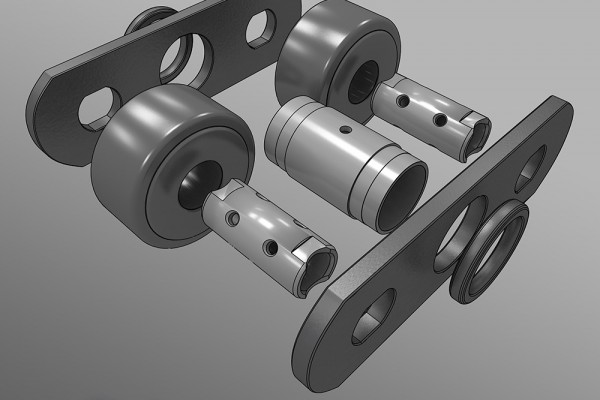 Roller Chain Link exploded view technical Illustration 3D rendering animation
